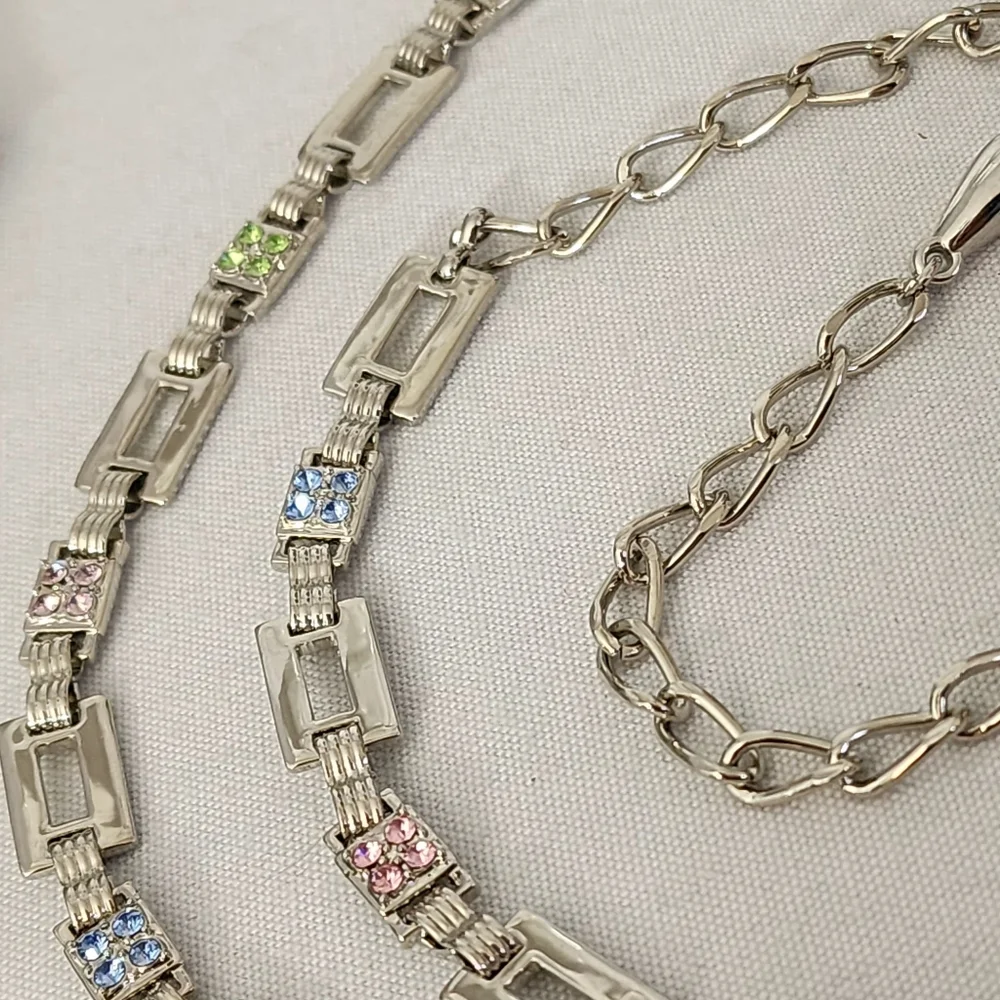 Silver Rectangle Chain Link with Color Crystals Belt - Picture 5 of 9